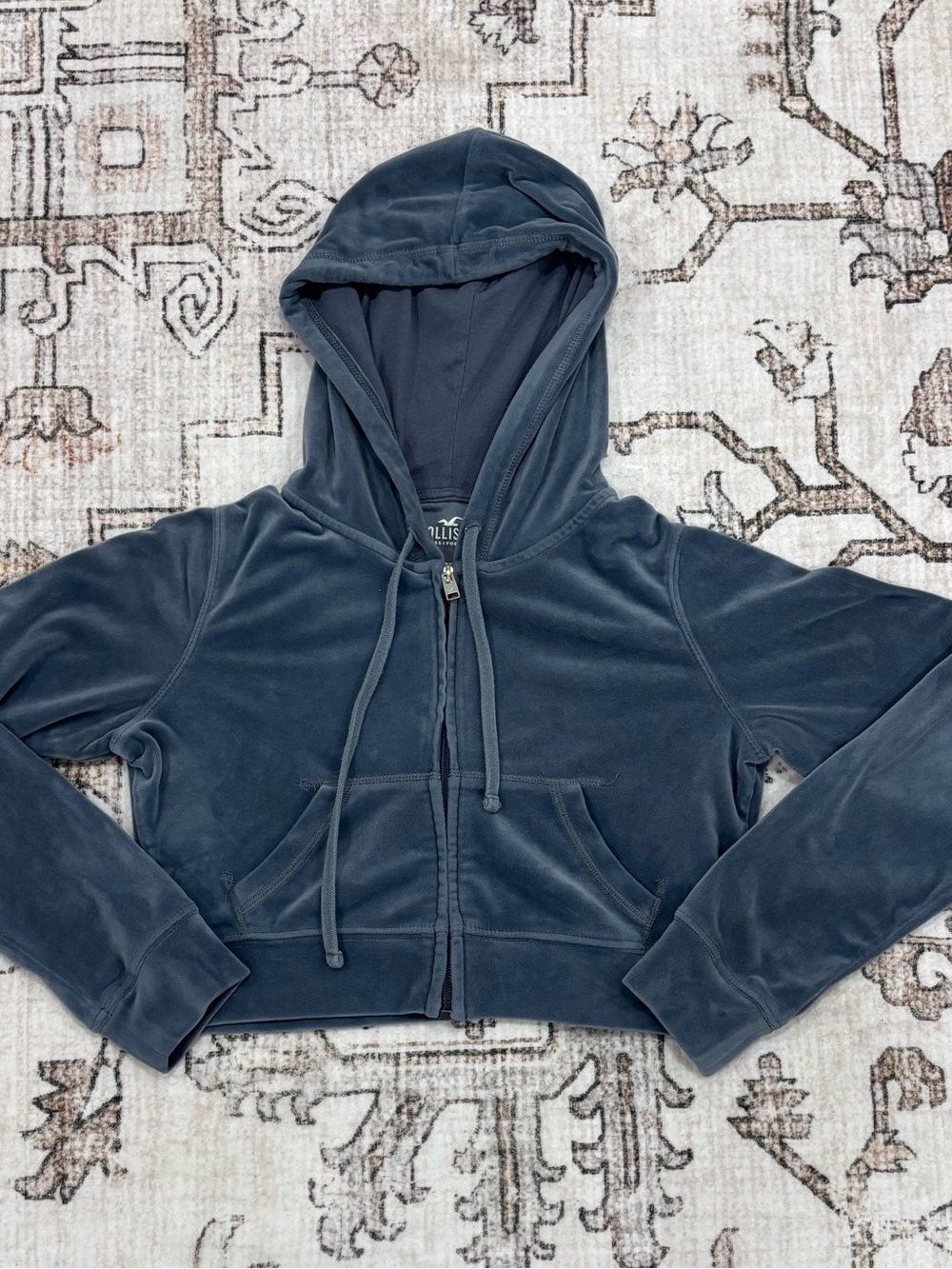 Hollister Slate Blue Velour Zip Hoodie